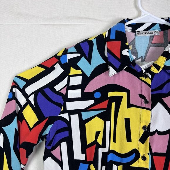 Big Dart Shirt Womens EU 48‎ Geometric Art Blouse 80s Retro Button Up Abstract - Picture 7 of 11